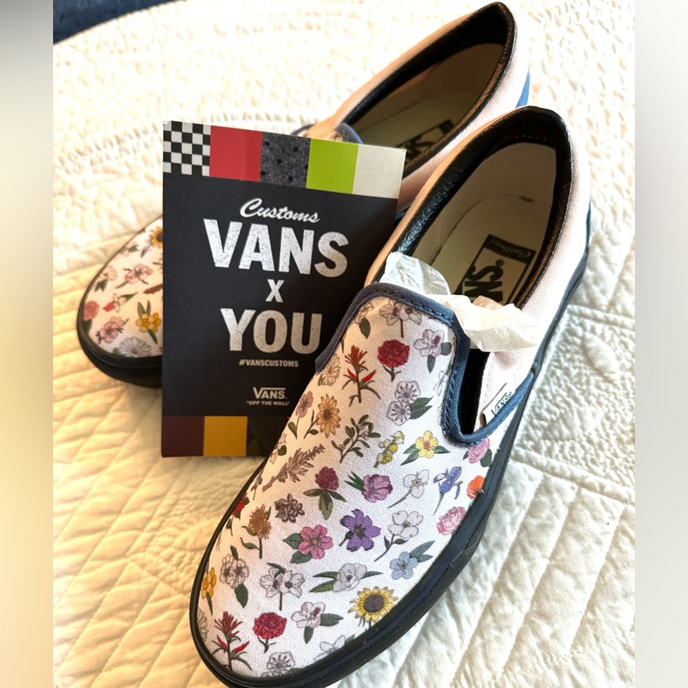 Vans Custom platform Slip-On Women’s 8.5 State Flowers Pattern Print NWOT - Picture 2 of 10